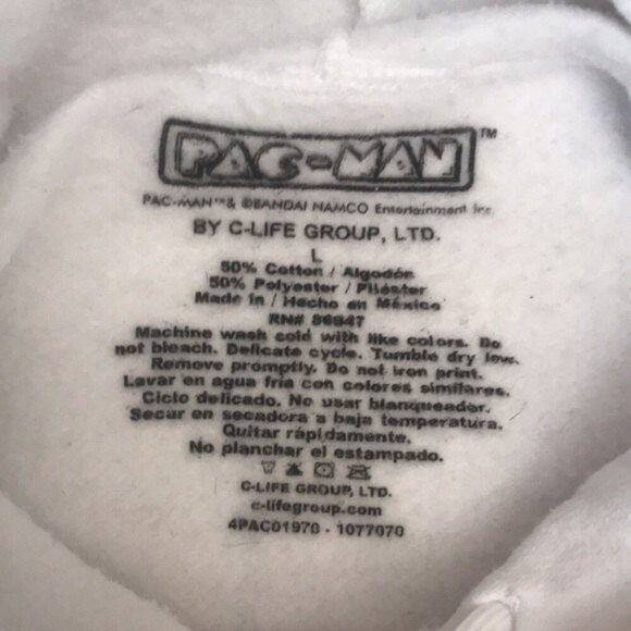 Pac-Man video game graphic design white pullover hoodie size large - Picture 8 of 12